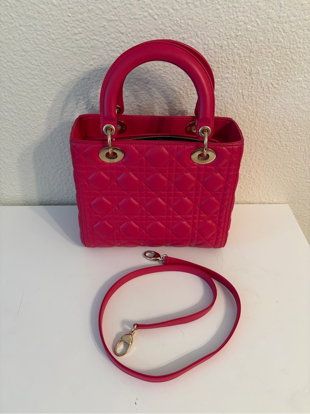 Dior Fuchsia Quilted Lady Dior Mini Top-Handle Bag - Picture 11 of 11